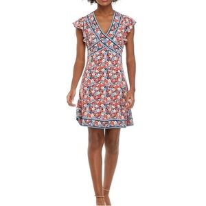 Michael Kors Floral V-Neck Flutter Dress Size L